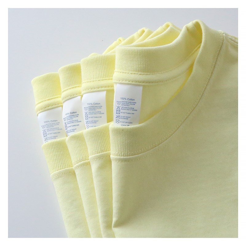 2021夏季220克低饱和浅黄色淡黄色圆领纯棉短袖T恤男女bf风宽松潮