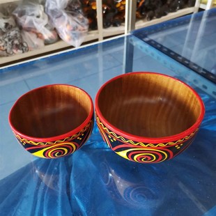 凉山彝族漆器实木饭碗食堂用大碗吃饭的碗手工漆器木碗彝族人饭碗