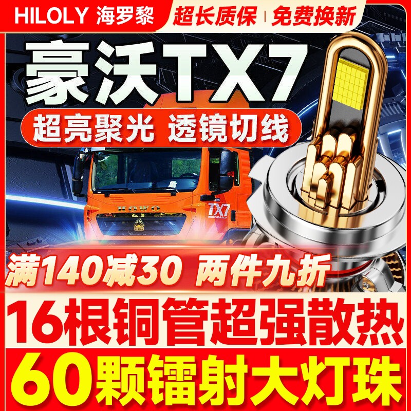 重汽HOWO豪沃TX7重卡led大灯近光远光雾灯改装超亮牵引车货车灯泡