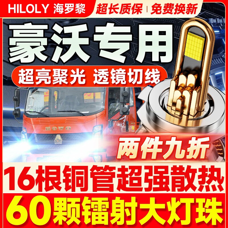 HOWO豪沃T7H统帅TX7悍将G5X T5G T6G王系A7led大灯远近光货车灯泡