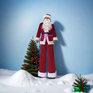 定制圣诞老人高跷演出服装主题游乐园巡游冰雪大世界圣诞老人演出