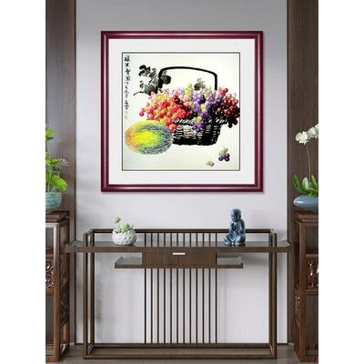 新中式石榴图挂画餐厅饭厅厨房挂画硕果累累玄关装饰画客厅墙壁画