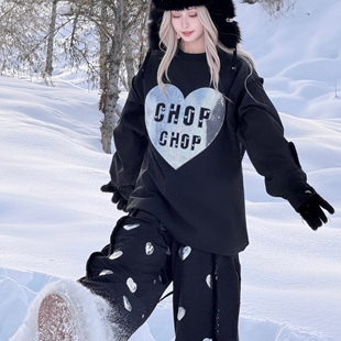 CHOPCHOP26新品 【心动讯号】重工刺绣爱心亮片加绒防水卫衣