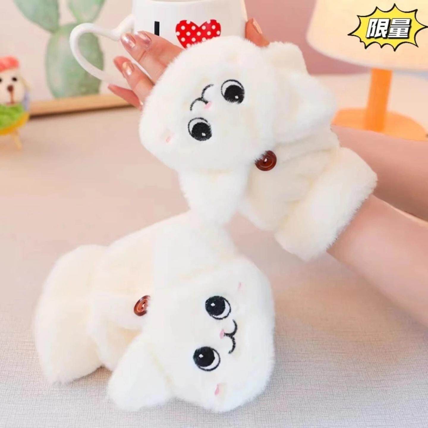 手套女冬季韩版可爱学生加绒加厚翻盖骑车防寒保暖毛绒手套女冬天