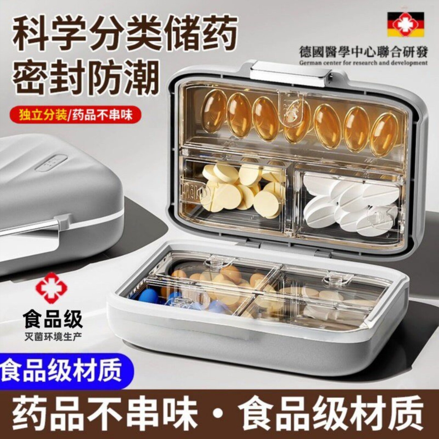 德国药盒便携式分装一周七天一日三餐迷你随身保健药品密封大容量