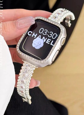 超闪仙女适用小米9pro表带ins爆闪锆石满钻花环金属表链8pro华为fit3/2/1高级女小香风红米watch5/4镶钻表链