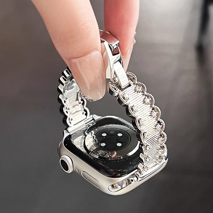 《仙女花环》轻奢感满钻花边金属手镯款iwatchs10适用苹果手表表带表带applewatch高级感女季手表链镶钻S10