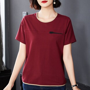 t恤女2024年夏季 大码 新款 中年妈妈夏装 宽松女士上衣 女装 纯棉短袖
