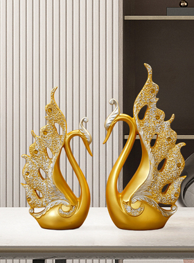 金色天鹅摆件现代新中式电视柜酒柜客厅桌面高档装饰品乔迁送礼