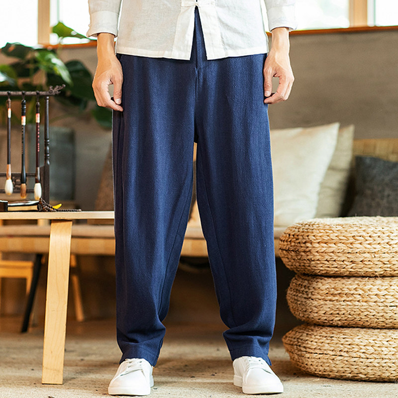 春秋亚麻裤男宽松胖子中国风休闲裤大码佛系禅意棉麻汉服裤子唐装图片