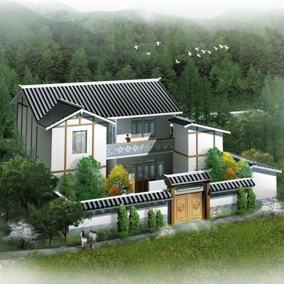 开间15.2进深12.2米98平方两层别墅设计图纸农村自建房带禽舍小院