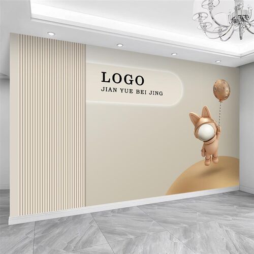 公司大厅前台logo背景墙布壁布沙发电视壁纸格栅客厅影视墙壁画