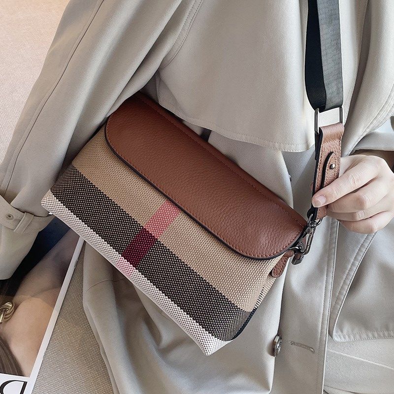 格子包包女2024新款秋冬单肩斜挎包宽肩带高级感设计感小众大容量