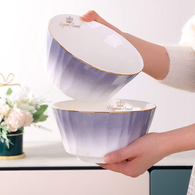 陶瓷碗家用面碗欧式金边简约时尚轻奢大号面汤碗加厚防烫装面碗具