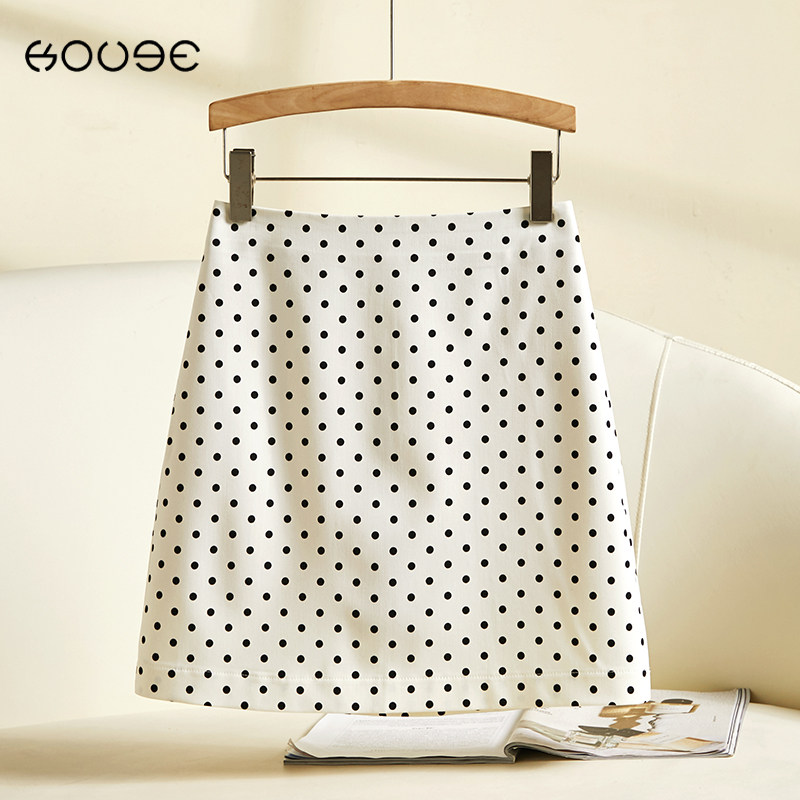 白色波点短裙半身裙女2024夏季新款高腰显瘦小个子A字裙包臀裙