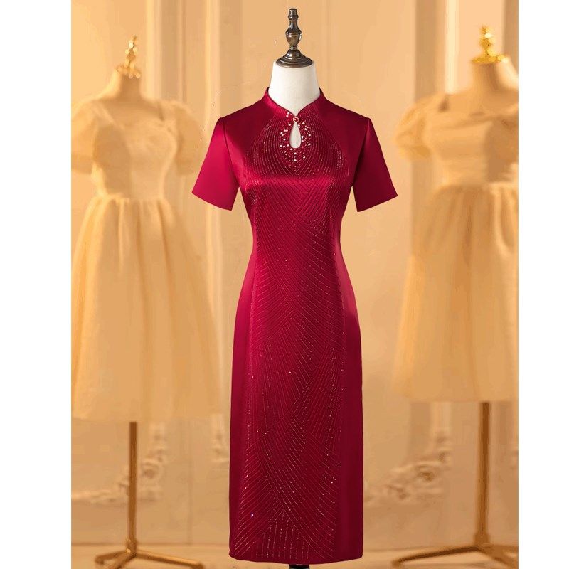 喜妈妈高端婚礼服夏天2024新款旗袍夏季年轻喜婆婆喜服高贵婚宴装