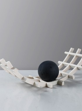 现代北欧创意弯形网格果盘拱门摆件样板J间展厅书柜茶几软装工艺