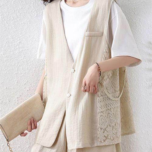 串珠马甲女式夹克套装2025夏季新款宽松分层马甲休闲阔腿短裤两件