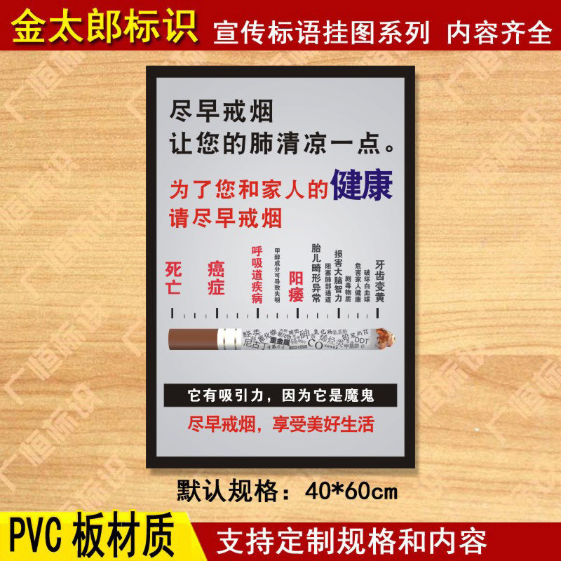 尽早戒烟大号标语挂图请勿禁止吸烟指示标志宣传提示警示标识牌03