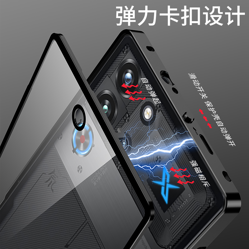 适用于红魔10spro+手机壳金属边框散热新款红魔10Spro铝合金透明玻璃后盖10spro+全包保护套防摔高档实体肩键
