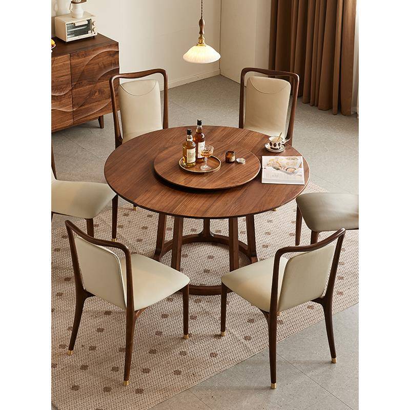 实木圆桌北美黑胡桃全实木餐桌北欧现代简约家用餐厅餐桌椅组合