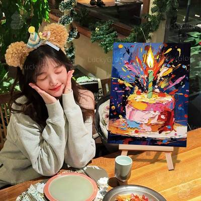 生日装饰创意用品氛围感拍照道具油画蛋糕KT板派对餐厅桌面摆件