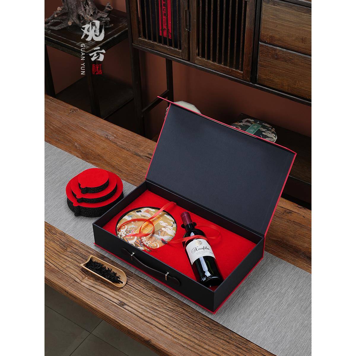 红酒茶饼礼盒空盒高档茶叶葡萄酒组合装福鼎白茶普洱茶新年包装盒