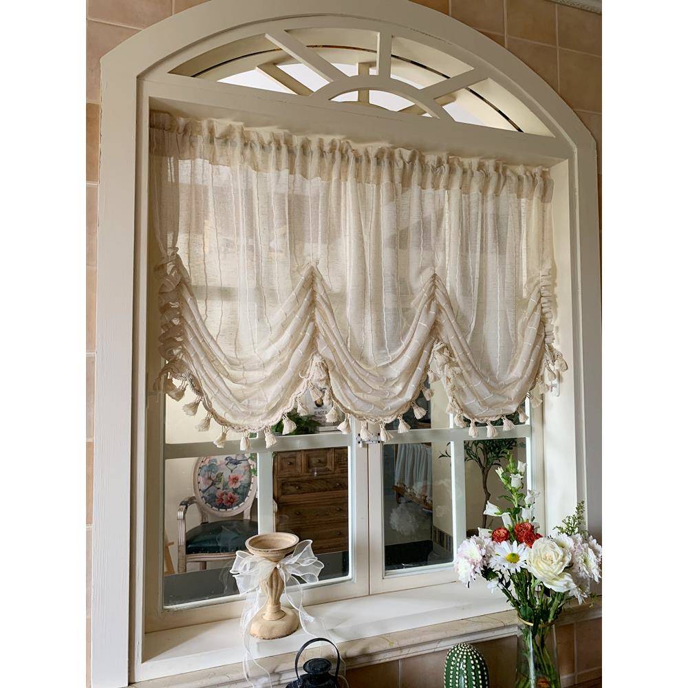 美式北欧纱帘窗纱罗马帘提拉帘升降帘窗帘免打孔魔术贴隔断帘头