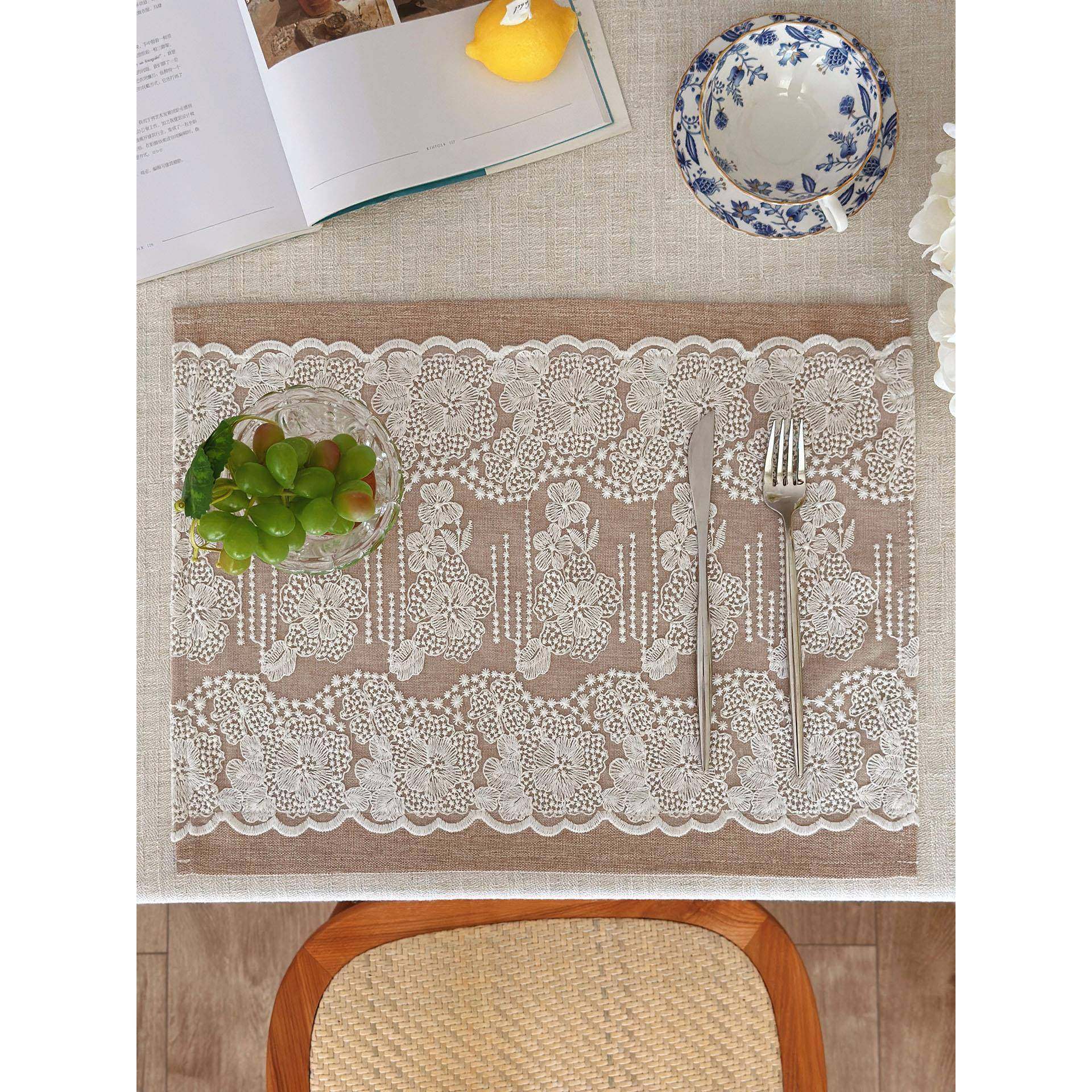 切尔西法国蕾丝餐垫无障碍豪华气氛棉麻面料高档桌垫烛光晚餐巾布