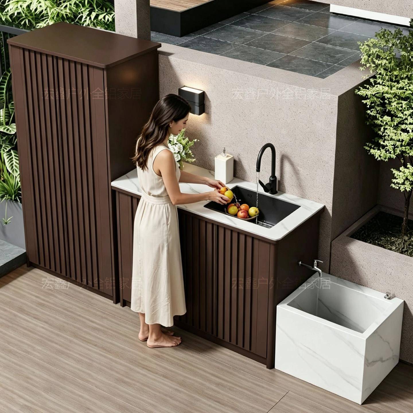 全铝合金户外庭院洗手池防水防晒格栅收纳柜拖把池一体组合及定制