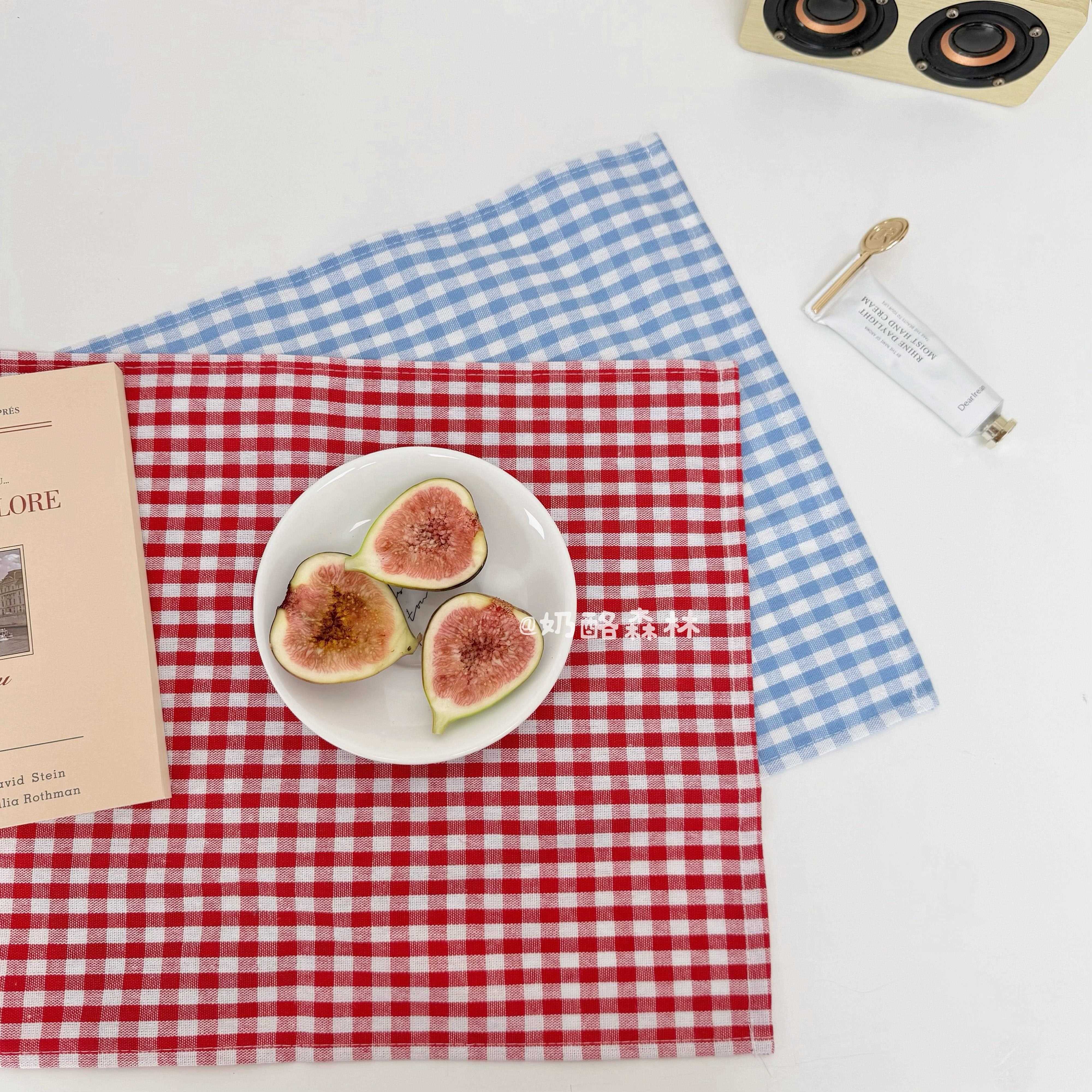 ins风格子布艺餐垫简约高颜值餐桌隔热垫拍照背景道具装饰桌布