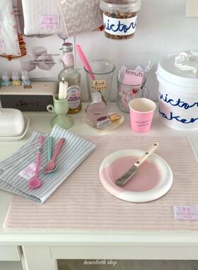 henceforth柔粉蓝色条纹餐垫餐巾自制低饱和桌垫韩系ins桌面装饰