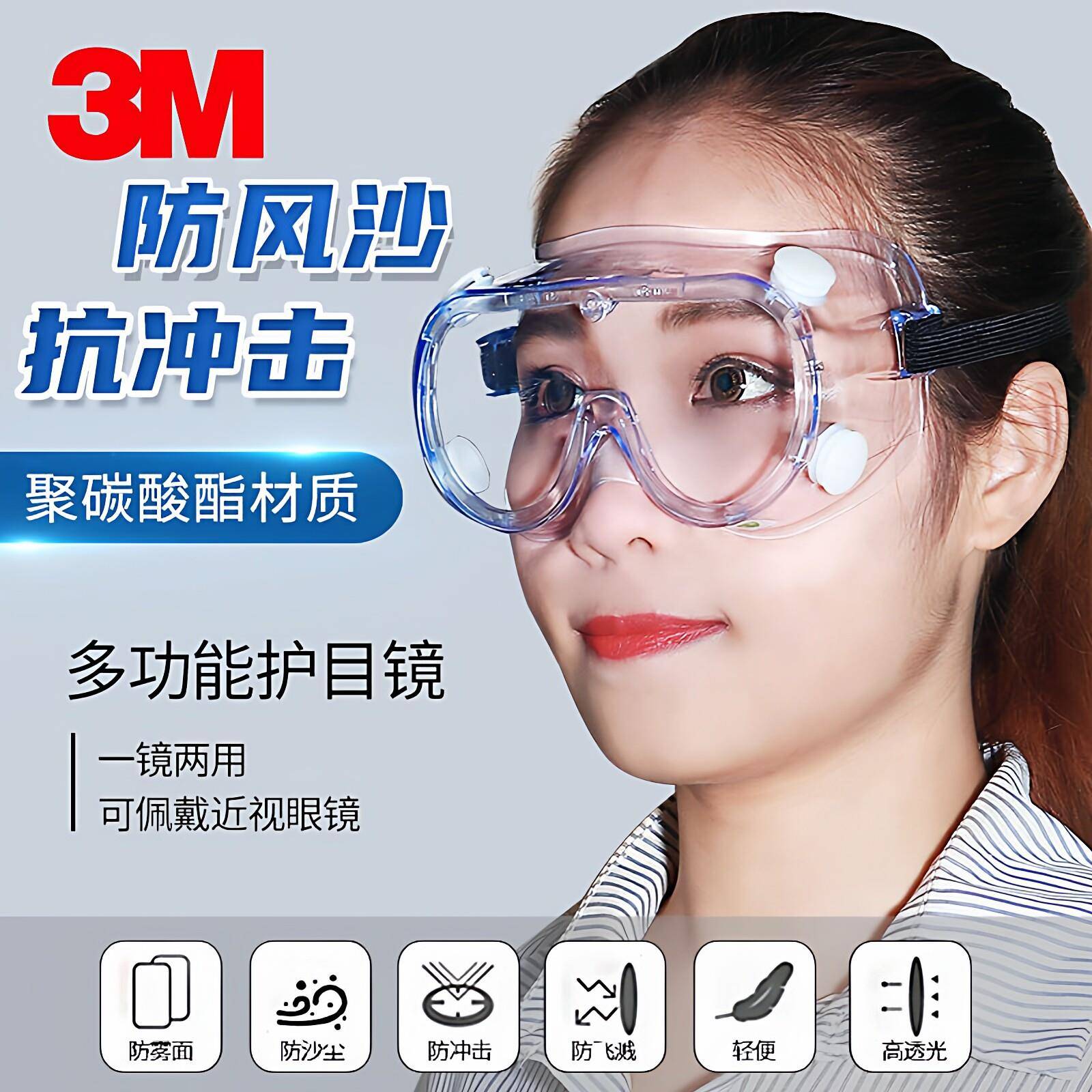 3M正品1621防尘护目镜1621AF防粉尘灰尘打磨防油漆农药液体喷溅