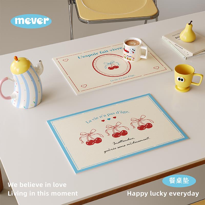 美式复古樱桃高级感皮革餐垫防水防油免洗杯盘垫家用餐桌垫隔热垫