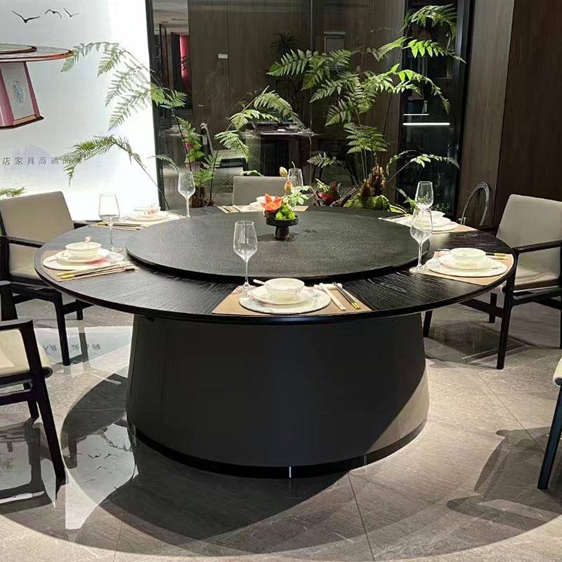 酒店电动餐桌大圆桌15人20饭店会所包厢3米2自动岩板转盘桌椅组合