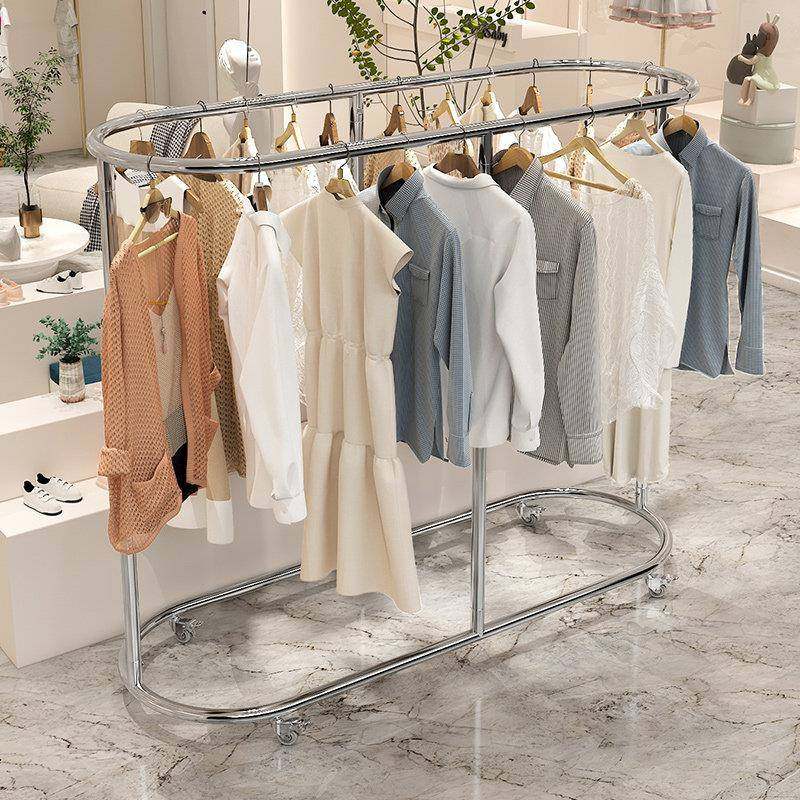 服装店展示架不锈钢挂衣架椭圆形中岛架货架女装童装架落地陈列架