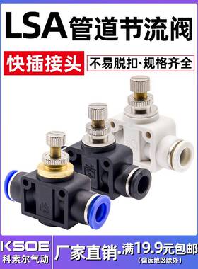 气动气管接头管道节流阀PA4/SA6/LSA8/10/12限流调速调节快插接头