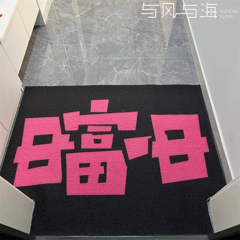 与风与海创意撞色文字入户地垫简约玄关进门丝圈脚垫耐脏可裁剪