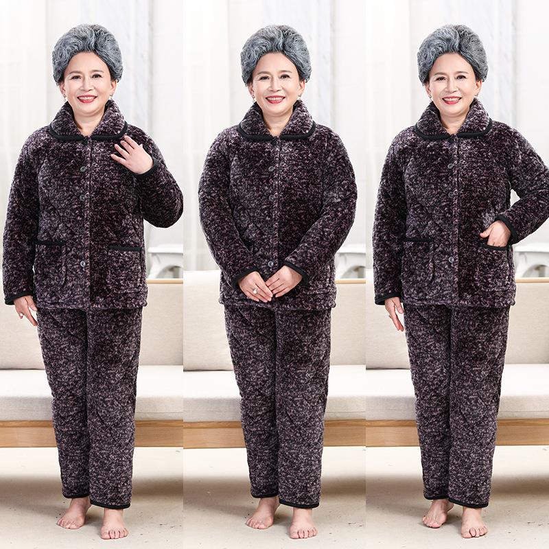 冬天中老年奶奶睡衣超大三层加厚夹棉加厚里面水貂绒母亲节家居服