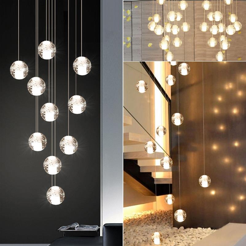 复式楼梯吊灯别墅LOFT公寓北欧旋转楼梯长吊灯创意个性水晶餐厅灯