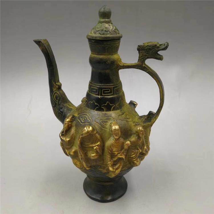 仿古做旧 茶壶家居装饰工艺品古玩收藏铜壶八仙壶摆件
