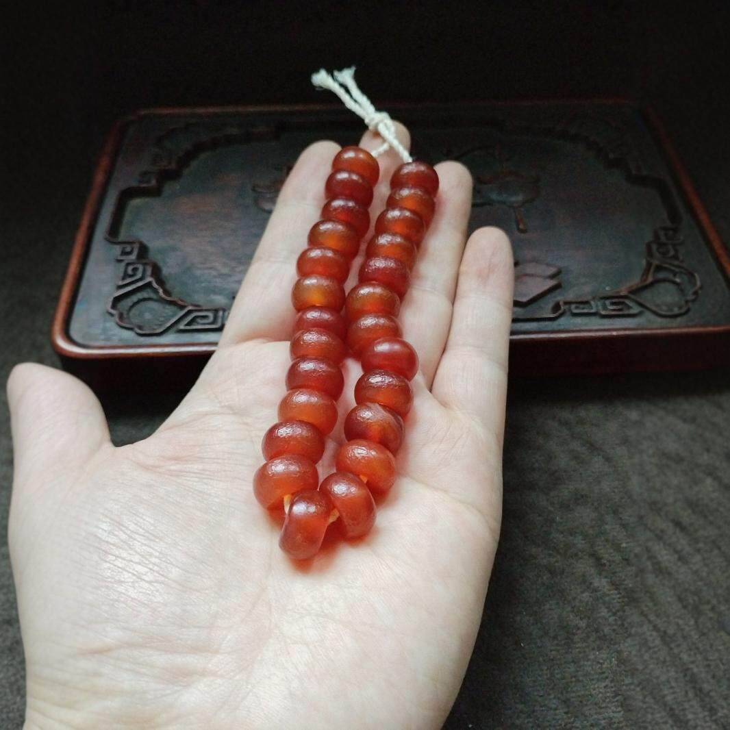古玩收藏藏区回流老包浆玛瑙算盘珠一串手串珠佛珠配珠珠子