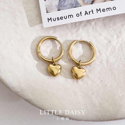 不过敏钛合金桃心钛钢爱心耳扣