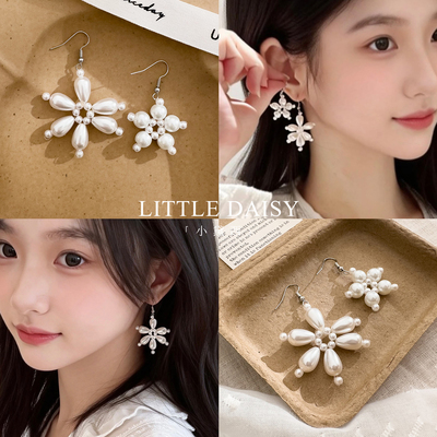 「小黛西」法式夸张珍珠花朵耳环