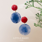 「小黛西」新中式 国风红蓝撞色水墨晕染圆片耳环复古度假港风耳饰