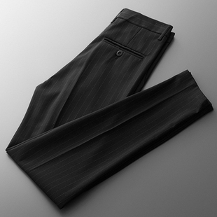 男士西裤修身小脚加绒西装裤冬季九分条纹休闲裤直筒西装裤男直筒