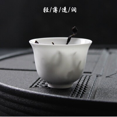 骨瓷茶杯薄胎功夫茶具纯白铃铛茶杯盖碗单个喝茶聚香品茗杯主人杯