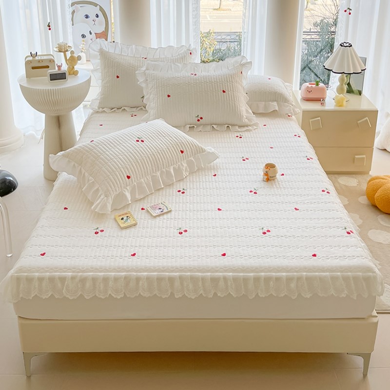 花边款纯棉夹棉床笠单件全棉加厚防滑全包床垫套床单套罩三四件套