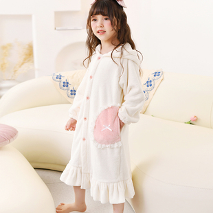 女童浴袍儿童带帽浴衣冬季加绒加厚浴巾中大童宝宝洗澡巾女孩睡袍