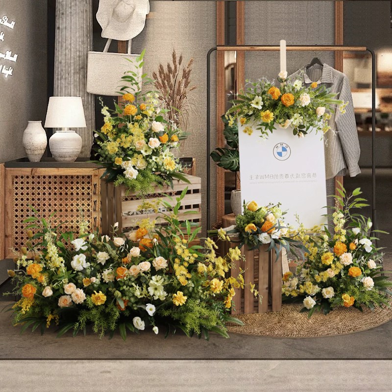 清新活动布置花艺套装婚礼橱窗车展迎宾拍照区花卉手捧水牌花架